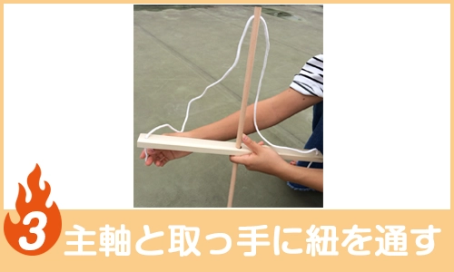 主軸と取っ手に紐を通す
