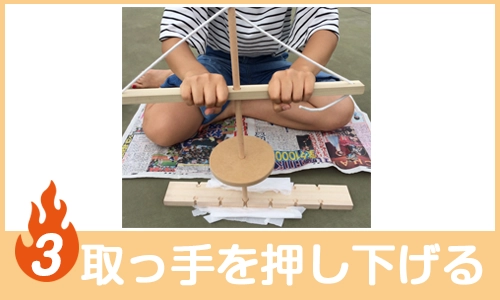 取っ手を押し下げる